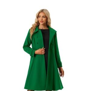 Allegra K Women's Green Double-Breasted Coat